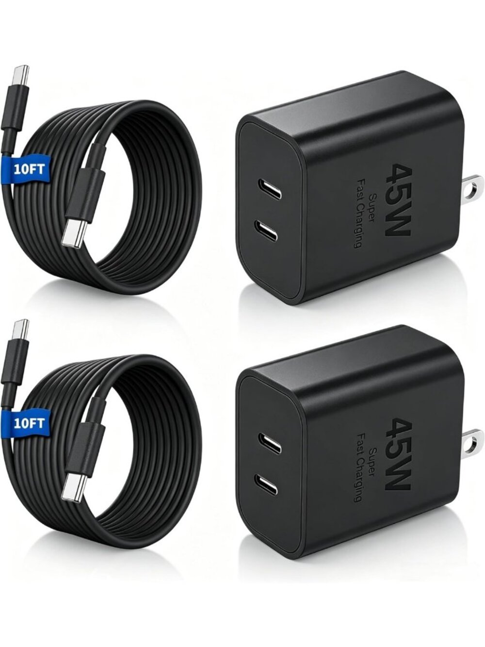 45W Fast Charging Block & 10ft USB-C Cable for Android & iPhone Devices